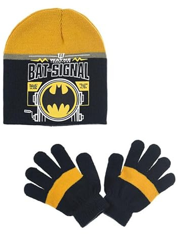Batman Comics Kinder Winterset – Mütze & Handschuhe – 2-teilig – Grau oder Schwarz – Offizielles Lizenzprodukt