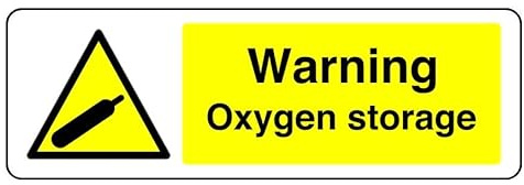 Warnschild mit der Aufschrift Warning Oxygen Storage (150 mm x 50 mm) – Sichtweite innerhalb von 3 m.