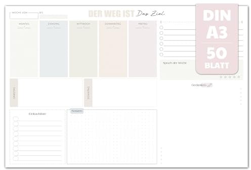 BIROYAL Schreibtischunterlage Papier A3, Wochenplaner Block A3, 50 Seiten | Schreibunterlage Unterlage Papier, mit Wochenkalender & To Do Liste, Schreibtischunterlage Block im Homeoffice & Büro