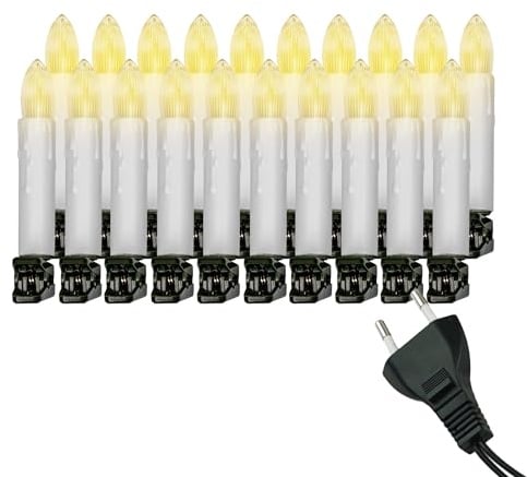 Retro Weihnachtsbaum-Lichterkette mit LED Filament Kerzen, klassische Baumbeleuchtung mit austauschbaren E10 Leuchtmittel, Weihnachtsbeleuchtung für Innen, nostalgie (weiß, 20 Kerzen - ca. 9,5 m)