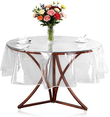 Transparente Tischdecke Rund, 152 cm Durchmesser PVC Tischschutz Transparent Oval Tischdecke Abwaschbar Schneidbar Wasserdicht Schmutzabweisend zum Esstische Couchtische