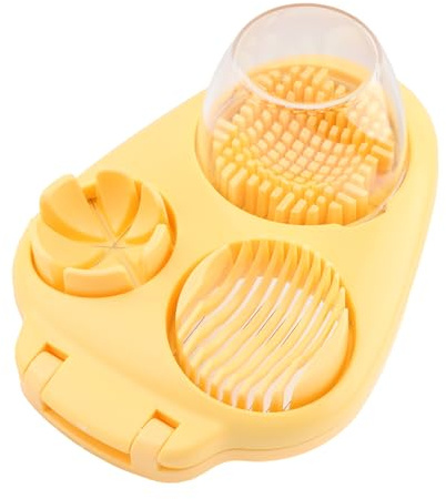 3 in 1 Boiled Egg Slicer, Manual Egg Slicer for Hard Boiled Eggs, 3 Slice Modes Chopper Cutter Stainless Steel Dicer, Kitchen Gadget for Butter Strawberry Tomato, Labor Saving (Yellow)