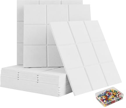 Relaxdays Filzpinnwand, 12 Stück, Selbstklebende Quadrate aus Filz, HBT 30x30x0,9 cm, Filzwand inkl. Pinnnadeln, weiß