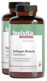 Genius Feelvita Nutrition Kollagen Beauty Tabletten- hochdosiertes Kollagenhydrolysat angereichert mit Kupfer- Zur Erhaltung des normalen Bindegewebes, 4-Monatsvorrat (240 Tabletten)- Made in Germany