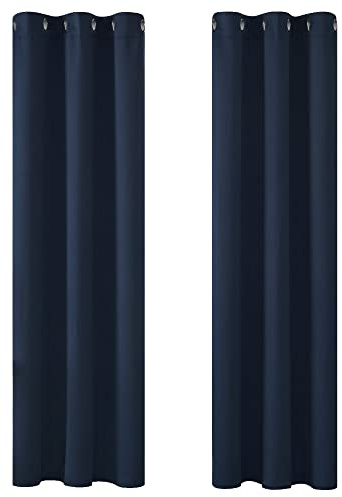 Deconovo Solid Curtains Window Treatments Thermal Insulated Eyelet Blackout Curtains for Living Room Navy Blue 42 x 90 Inch 2 Panels