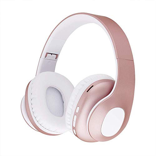 KEEDA Bluetooth Kopfhörer Over Ear, Rose Gold Wireless Stereo Faltbare Kopfhörer mit Mikrofon, Kabellose und Kabel-Kopfhörer Headset für Smartphone, PC