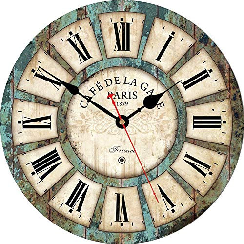 VIKMARI Leise Nicht Tickend Wanduhr 20 cm Vintage Holz Römische Ziffern Wanduhren, Rustikal Dekorativ Wanduhr für Küche Schlafzimmer