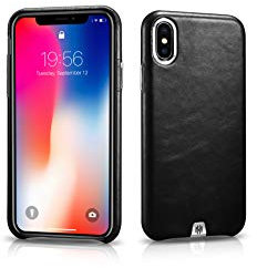MH QUALITY Lederhülle für iPhone X/XS, Vintage Leder Echtleder (Rind) Hardcover Handyhülle Case | Schwarz