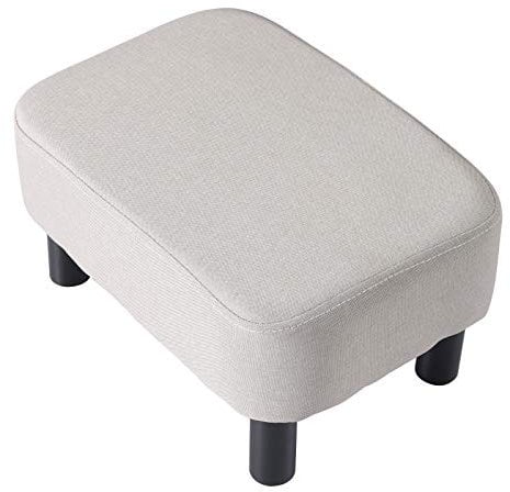 YMYNY Rechteckiger Fußhocker Sitzhocker, 42 x 29 x 23 cm, Gepolsterter Hocker aus Baumwolltuch, Holzbeine, Bequeme und Dicke Sitzbank, platzsparend, für Wohnzimmer Flur Büro, Hellgrau HD-HRF-BD213