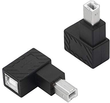 YACSEJAO 2 Pack 90 Degrees USB 2.0 B Male to Type-B Female Printer Adapter for Printer, Scanner, Mobile HDD and More