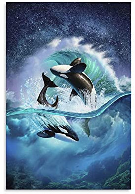 Kunstdruck auf Leinwand, Naturlandschaft, für Wohnzimmer, Schlafzimmer, Poster, Kunstdruck, Orca Wave, Tier, Meer, Wanddekoration, Geschenk, 20 x 30 cm