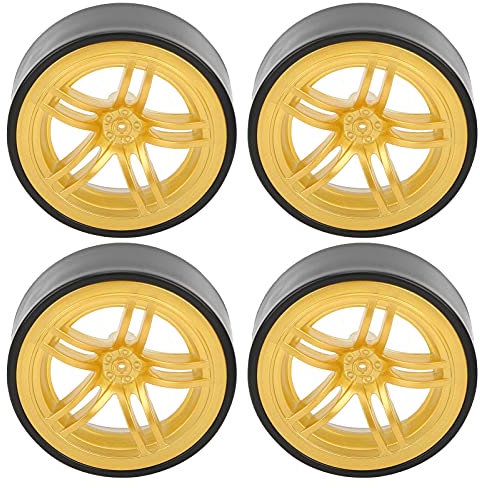 RC Auto Drift Reifen, 68 mm, 6 Speichen, Kunststofffelgen & Gummireifen, RC Car drift tires für 1/10 RC Drift Auto On-Road Drifting Car, Gold, 4 Stücke/Set