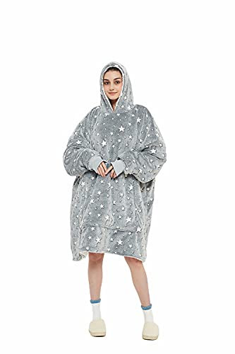 Sacebeleu Decke Hoodie Sweatshirt,Flauschige Sherpa TV-Decke mit Ärmeln,Oversized Kapuzen Pullover Kuscheldecke mit Känguru Tasche,Flanell Fleecedecke,Einheitsgröße für Damen,Herren