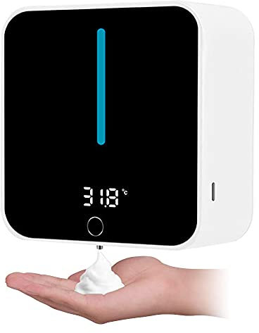 Automatic Touchless Soap Dispenser No Drilling Wall Mounted Hand Sanitiser Dispenser with Temperature Smart Infrared Sensor for Bathroom Hospital Hotel Office (Foam)