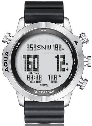 NORTH EDGE Aqua Dive Computer Watch for Men, 100M Waterproof Scuba Diving Watch with NDL, Air/Nitrox/Gauge Modes, 50M Depth Display, Compass, Altimeter, Barometer, Dive Log, Silicone Strap