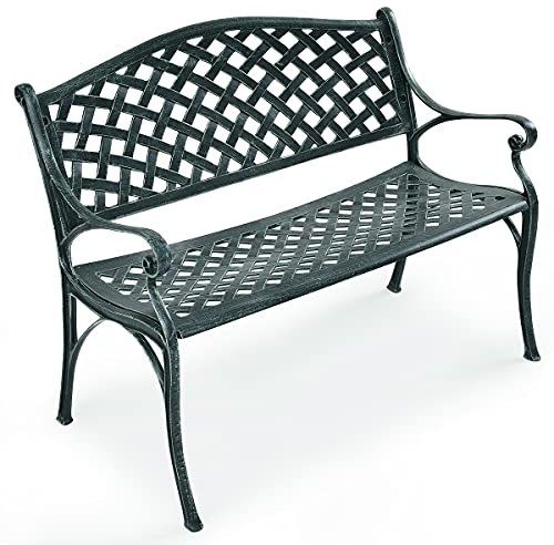 GOPLUS Gartenbank Metall, 2-3 Personen Sitzbank Outdoor, Parkbank Antik, Terrassenbank mit Rücklehne und Armlehne, Sitzbank Garten Balkon Terrassen (Grün, 210kg Tragkraft)