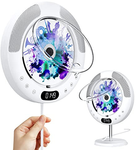 KOVCDVI Lettore CD Bluetooth con pulsanti a sfioramento e Altoparlanti incorporati Lettori CD per la casa Montabile a parete con Telecomando Radio FM Supporto Riproduzione per USB e AUX