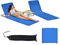 GOPLUS 2er Set Strandmatte mit Tisch, Strandliege klappbar leicht, Strandmatte mit Rücklehne 5-stufig verstellbar, inkl. 2 abnehmbare Kopfstütze, Oxford-Gewebe, für Terrasse & Strand (Marineblau)