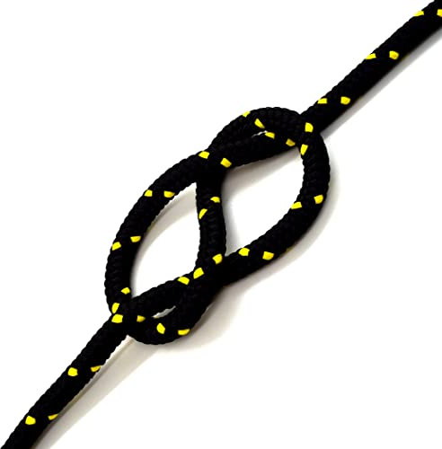 Black & Yellow Polypropylene Rope, Solid Braided Poly Rope Cord Twine for Boat Yacht Dock Line Camping Washing Line (6 mm x 5 metres / 16.4 ft)