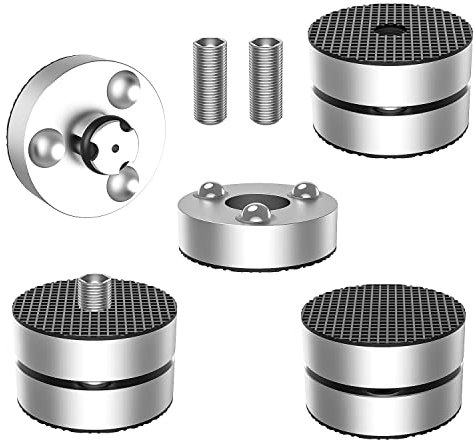Tertullus IF4023S - Lot de 4 pieds de haut-parleur - Amortisseurs de vibrations - En aluminium - Avec perle d'absorption des chocs - Pour haut-parleurs et appareils - IF4023S - Argenté
