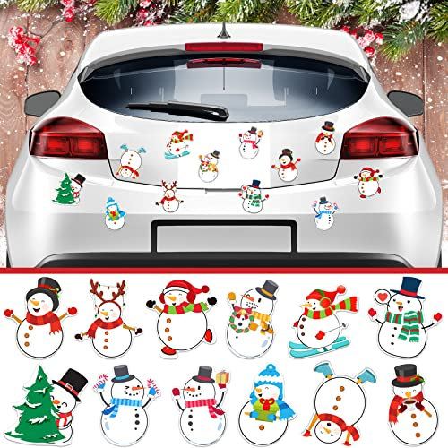 LEIFIDE Weihnachtliche Auto-Magnete, Schneemann-Magnete, Aufkleber, Winterurlaub, Auto-Aufkleber, niedlicher Weihnachts-Schneemann, Auto, magnetisch, mit Hut, Geweih, Zuckerstange, wasserdicht, für