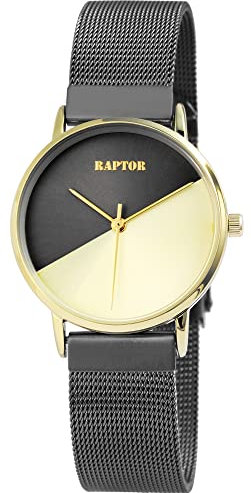 Raptor Vertical Damen-Uhr Milanaiseband Hakenverschluß Analog Quarz RA10178 (grau goldfarbig)