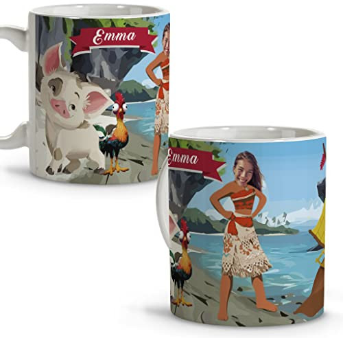LolaPix Tazas Bonitas. Taza Disney. Personalizada con Foto y Nombre. Taza Cerámica. 330 ml. Varios diseños y colores de Interior. Regalos Originales. VAIANA