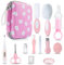 Lictin Set de soins pour bébé - 15 pièces Kit de toilette pour bébé avec cuillère à oreille avec LED brosse à cheveux et peigne, coupe-ongles, brosse à dents de doigt pour voyage et usage quotidien