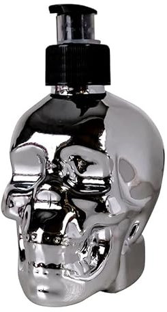 Seifenspender Totenkopf Silber 300 ml - Flüssigseife im Pumpspender, Handseife Skull, Männergeschenk Seife