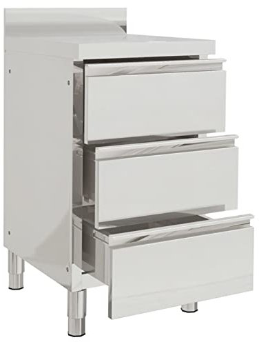 Kavolet Küchenschrank mit 3 Schubladen Edelstahl, Küchen Arbeitsplatte, Edelstahlschrank Arbeitsschrank Arbeitstisch Schrank Schubladenschrank, verstellbaren Standfüßen