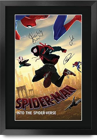 HWC Trading FR A3 Spider-Man Miles Morales Into The Spider-Verse Geschenke Geduckter Poster Signiertes Autogramm Foto für Fans von Film Memorabilien - A3 Gerahmt