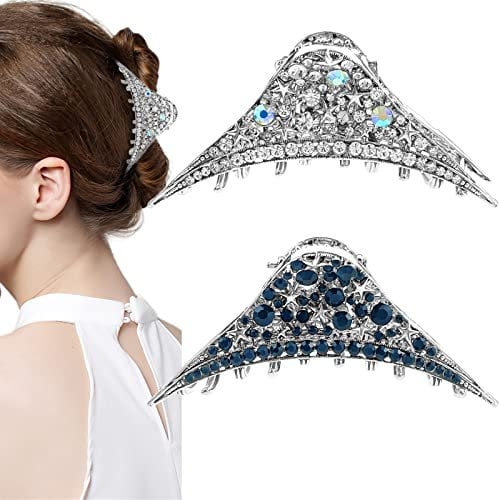 Skyvov 2 Pcs Rhinestone Vintage Star Hair Clips - Retro Fancy Hair Claw Jaw Clips - Strong Hold Non-Slip Hair Accessories for Women & Girls - 2 Count (Pack of 2)