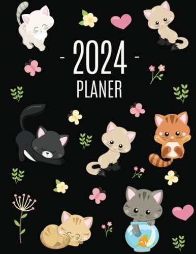 Katzen Planer 2024: 12 Monate: Januar - Dezember 2024 Jahresplaner | Ideal für die Schule, Studium und das Büro | Wöchentlicher, Monatlicher und Jährlicher Planer Agenda