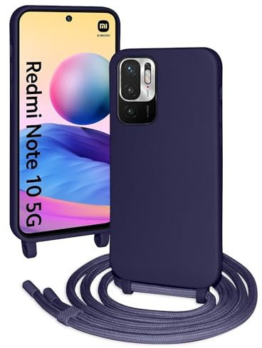 FERLAN Coque avec Cordon pour Xiaomi Redmi Note 10 5G,Ultra Mince Antichoc Silicone Liquide Souple Étui avec Cordon Souple Doux Portable Lanyard Couverture Protection,Bleu Profond