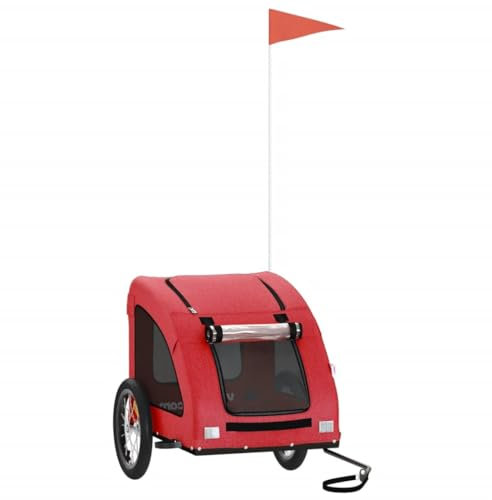 vidaXL Fahrradanhänger für Hunde, Hundeanhänger mit Reflektoren Flagge, Hundetransporter Maximale Belastbarkeit 45kg, Rot Oxford-Gewebe Eisen