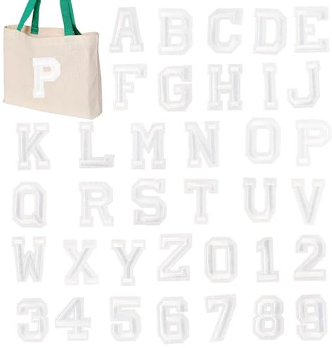 Dimeho 36 Stück Buchstaben und Zahlen Aufnäher zum Aufbügeln Vinyl bestickte Alphabet Aufkleber Buchstaben A-Z Zahlen 0–9 Applikation für Kleidung Jeans Kleid T-Shirt DIY Bastelzubehör (weiß)