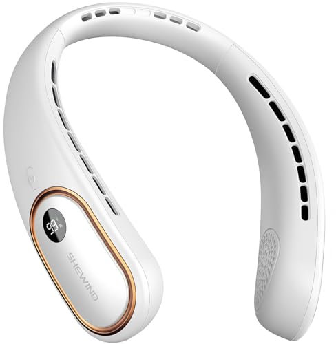 SHEWIND Portable Neck Fan - Bladeless Displayed Personal Fans 4000mAh 10W Fast Rechargeable - Wearable 3 Speeds Cooler Birthday Gift for Men Women Outdoor Travel (White)