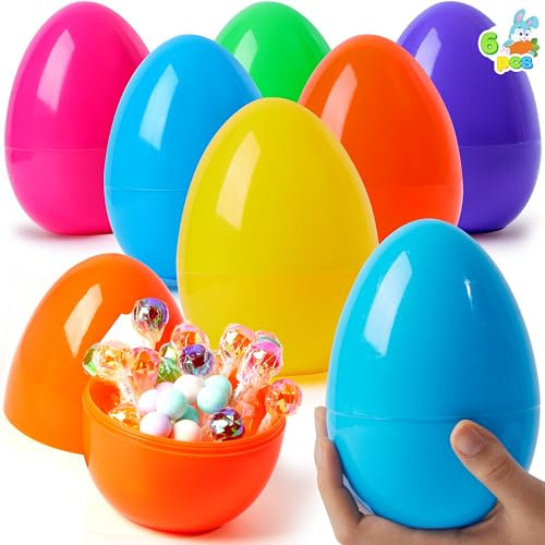 JOYIN 6 Stück Jumbo-Ostereier, 6 Zoll große Bunte Ostereier aus Plastik, Leere Eier zum Befüllen als Überraschung für das Ostereier-Suchspiel, Eierspielzeug für Kleinkinder,Spielzeug
