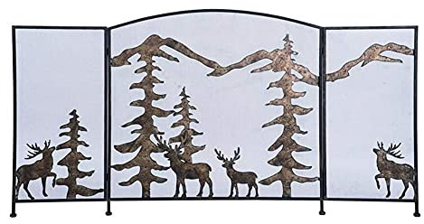 Kaminschutz Kaminschutz Funkenschutz aus Messing und Eisen mit grafischem Design, für Heimdekoration, Innen- und Außenkamingrills (Farbe: Braun), wunderschöne Landschaft