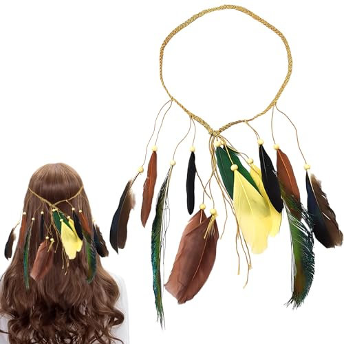 QESSUVNC Indianer Kostüm Damen Hippie Boho Haarband Haarschmuck Hippie Kostüm Damen Stirnbänder Pfau