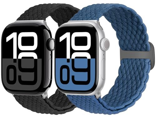 Yunshare 2 Stück Geflochtenes Armband Kompatibel Mit Apple Watch 49mm 45mm 46mm 44mm 42mm 41mm 40mm 38mm für Damen Herren, Nylon für Series 10 9 8 7 6 5 4 3 SE Ultra 2 1