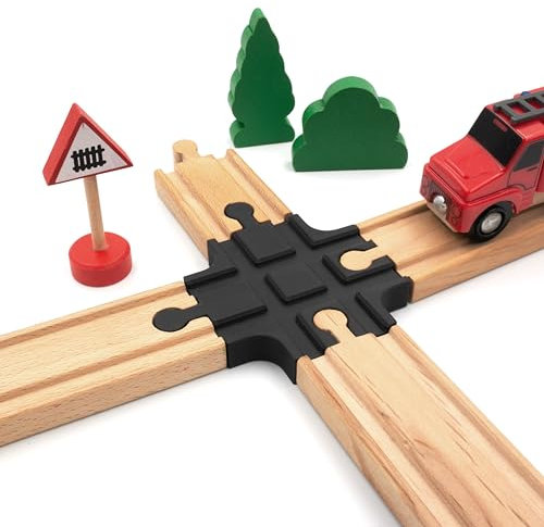 4-Fach Kreuzung für Holzeisenbahnen, Schienenkreuzung, kompatibel mit Brio, Eichhorn, IKEA Lillabo, Schienenverbinder, Übergang, 2-2