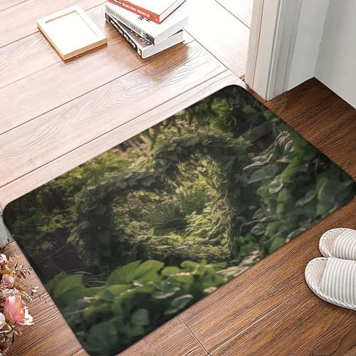 DJUETRUI Front Door Mat Outside Entrance Green Leaves Heart Shape Door Mats Heavy Duty Non Slip Doormat Washable Entrance Mat Dog Door Mat Welcome Mat for Front Back Door 24 X 16 Inch