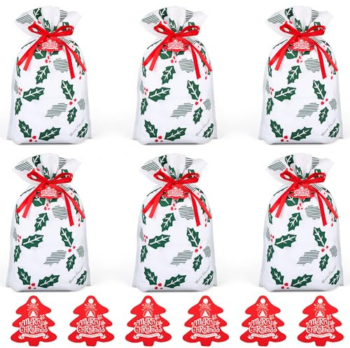 Belle Vous Geschenkbeutel mit Kordel (6er Pack) - Weihnachtstüten Weihnachtssäckchen - Nikolaussäckchen Weihnachtsverpackungen für Geschenke - Weihnachtsbeutel Tüten Weihnachten
