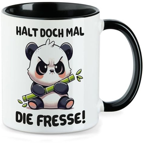 Huuraa Kaffeetasse Halt die Fresse grimmiger Panda Geschenk 330ml Schwarz Halt die Fresse Präsent