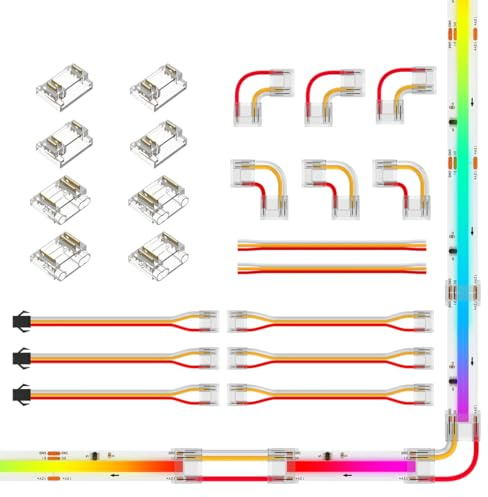 BTF-LIGHTING FCOB 3pin 12mm LED-Streifenverbindersatz L-förmiger Stecker Dual-End mit Drahtverbinder Strip zu SM Buchsenstecker Lückenloser Verbinder Verbinder von Streifen zu Draht 15cm 22AWG Kabel