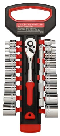 Mayouko 21PCS 3/8 Drive Ratchet Socket Wrench Set, Drive Socket Set with Shallow Sockets, 6-24mm, Extension Bar 6, Standard, 72 Tooth Quick Release Reversible 3/8 Drive Ratchet Handle, CR-V Steel