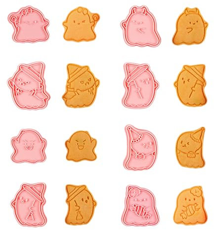 8 Stück Halloween-Ausstechformen-Set, 3D-Geister-Keksausstecher mit Keksstempel, ausstechformen kinder, plätzchenformen, keksformen, cookie cutter für Party-Backdekoration