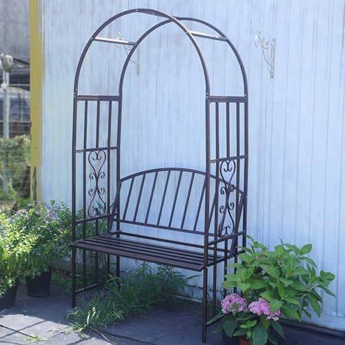 Metal Garden Arbor Arch with bench seat 82.7x45x20.5 Trellis Garden Arch for Climbing Plants, Grow Grapes & Vines, Patio Decor & Outdoor Decorative Seating