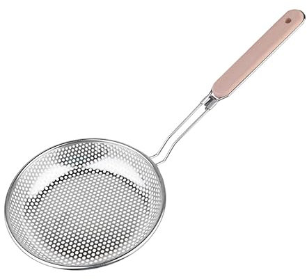 GRADENEVE Stainless Steel Perforated Skimmer Wood Handle, Extra Large 18cm Oil Draining Strainer for Frying, Food Serving Net Basket Suitable for Home and Restaurant Use